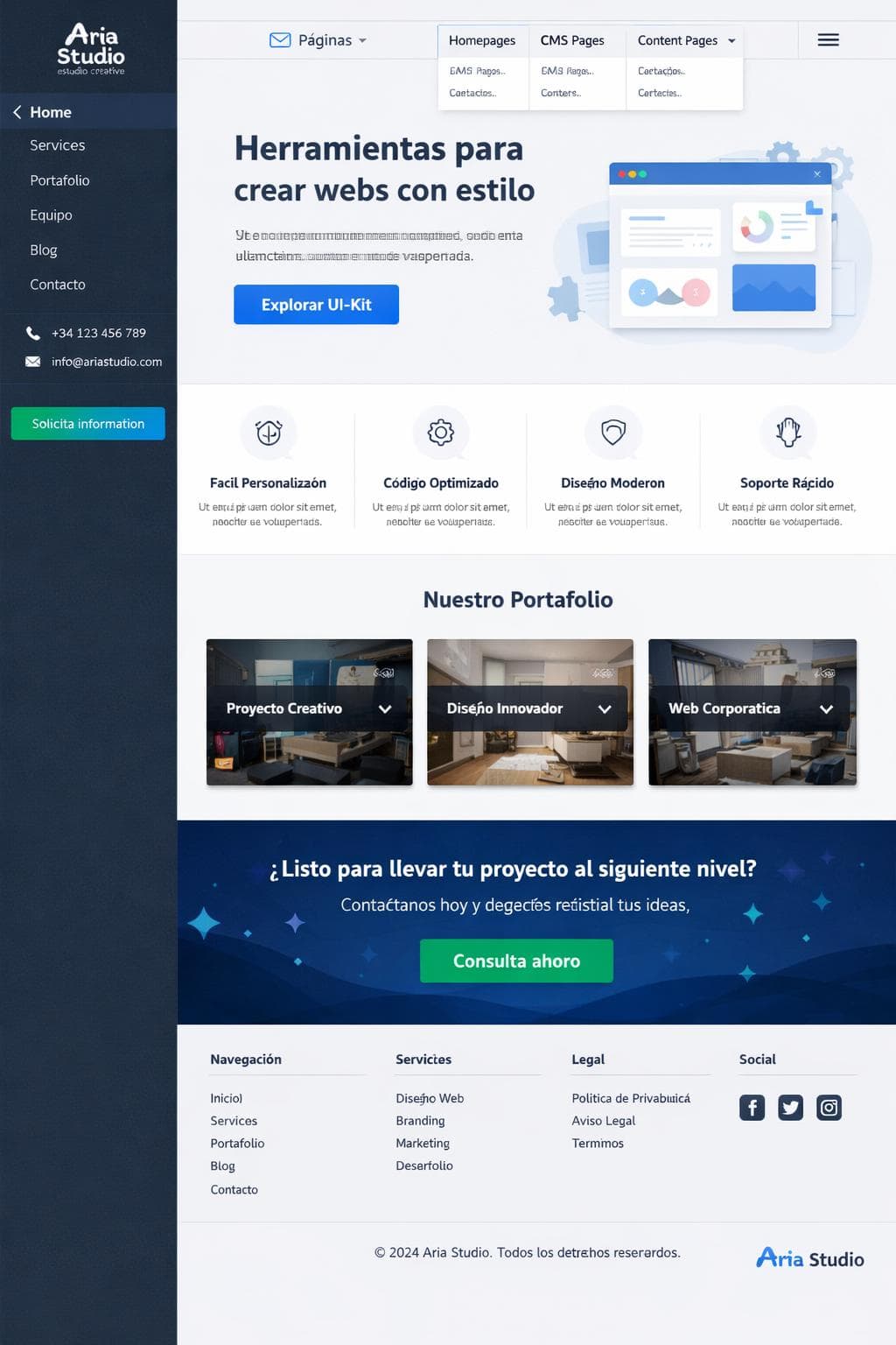 Aria Studio — vista previa del theme