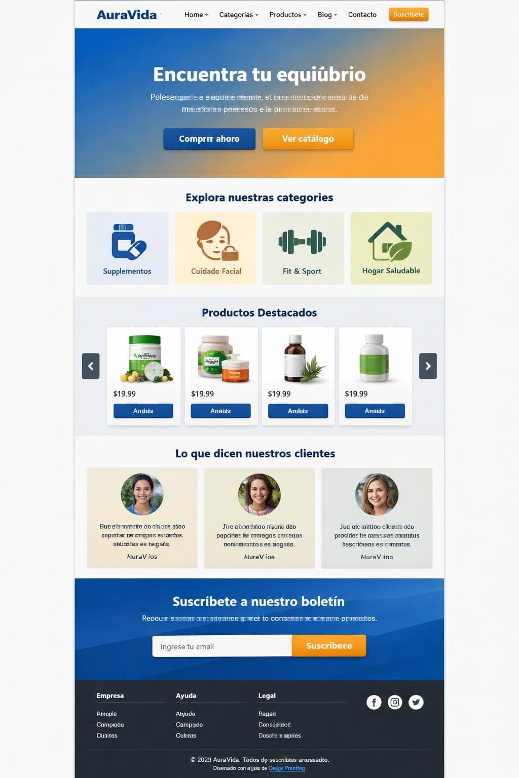 AuraVida — vista previa del theme