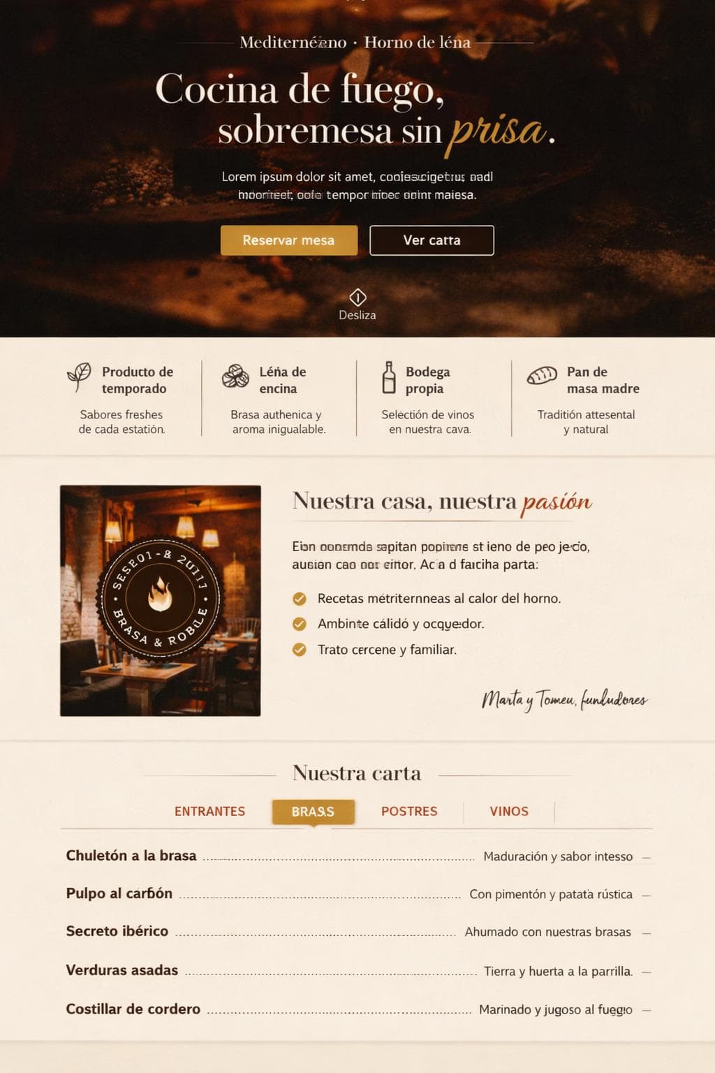 Brasa & Roble — vista previa del theme
