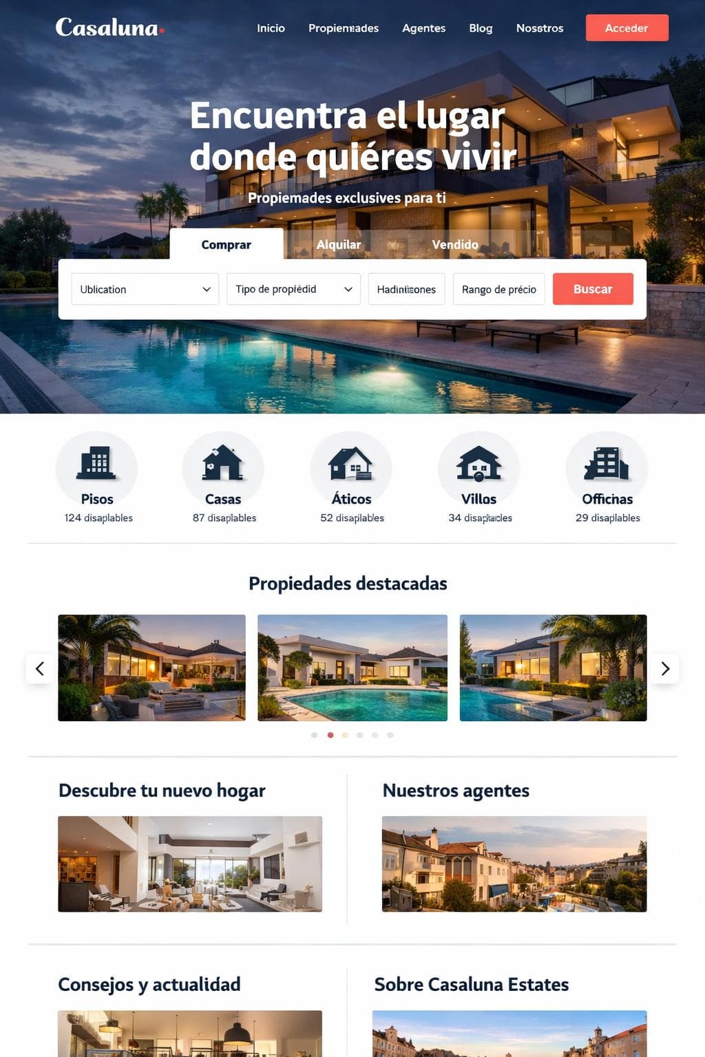 Casaluna Estates — vista previa del theme
