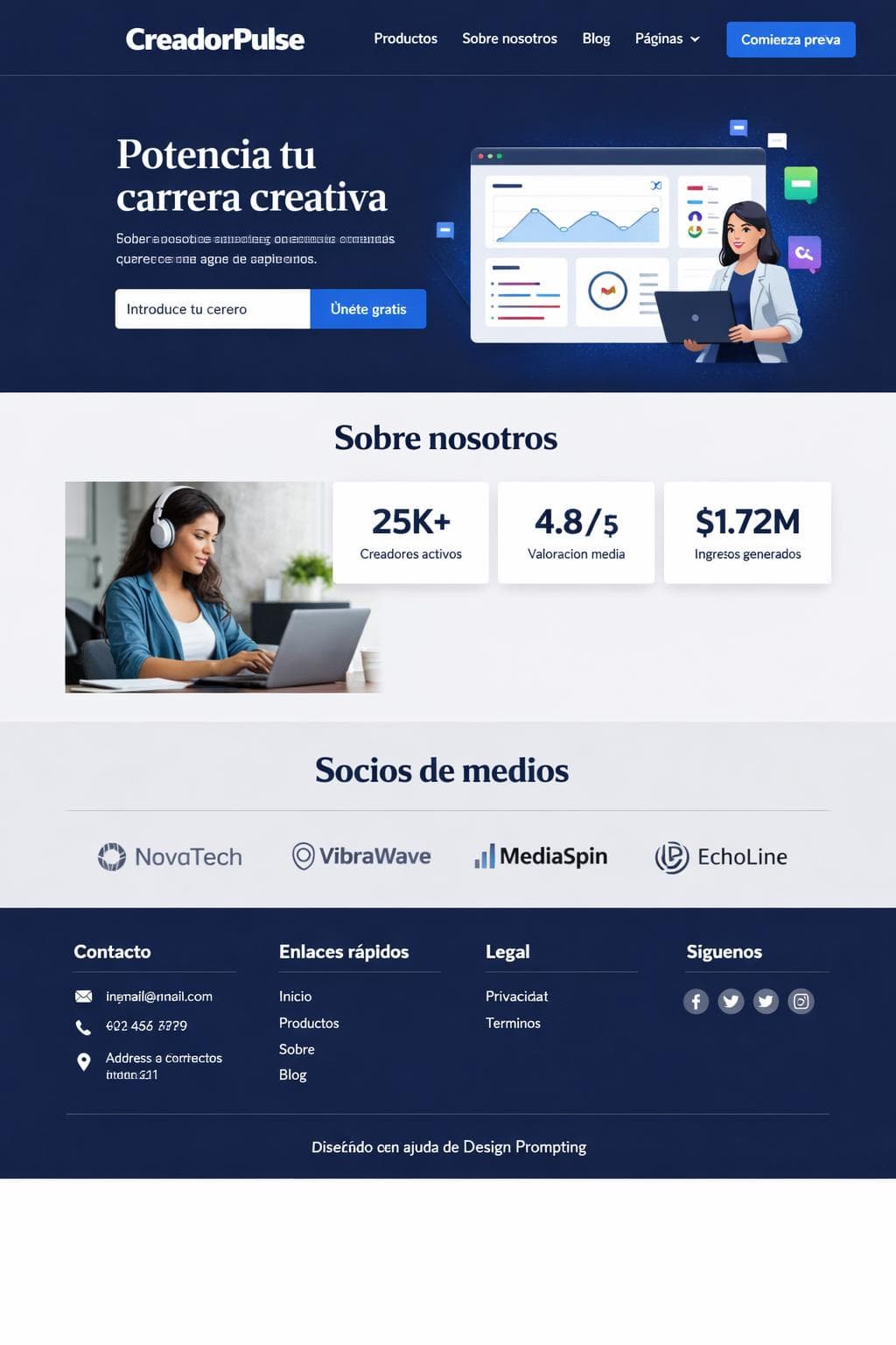 CreadorPulse — vista previa del theme
