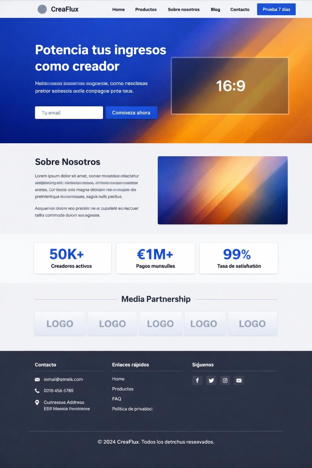 CreaFlux — vista previa del theme