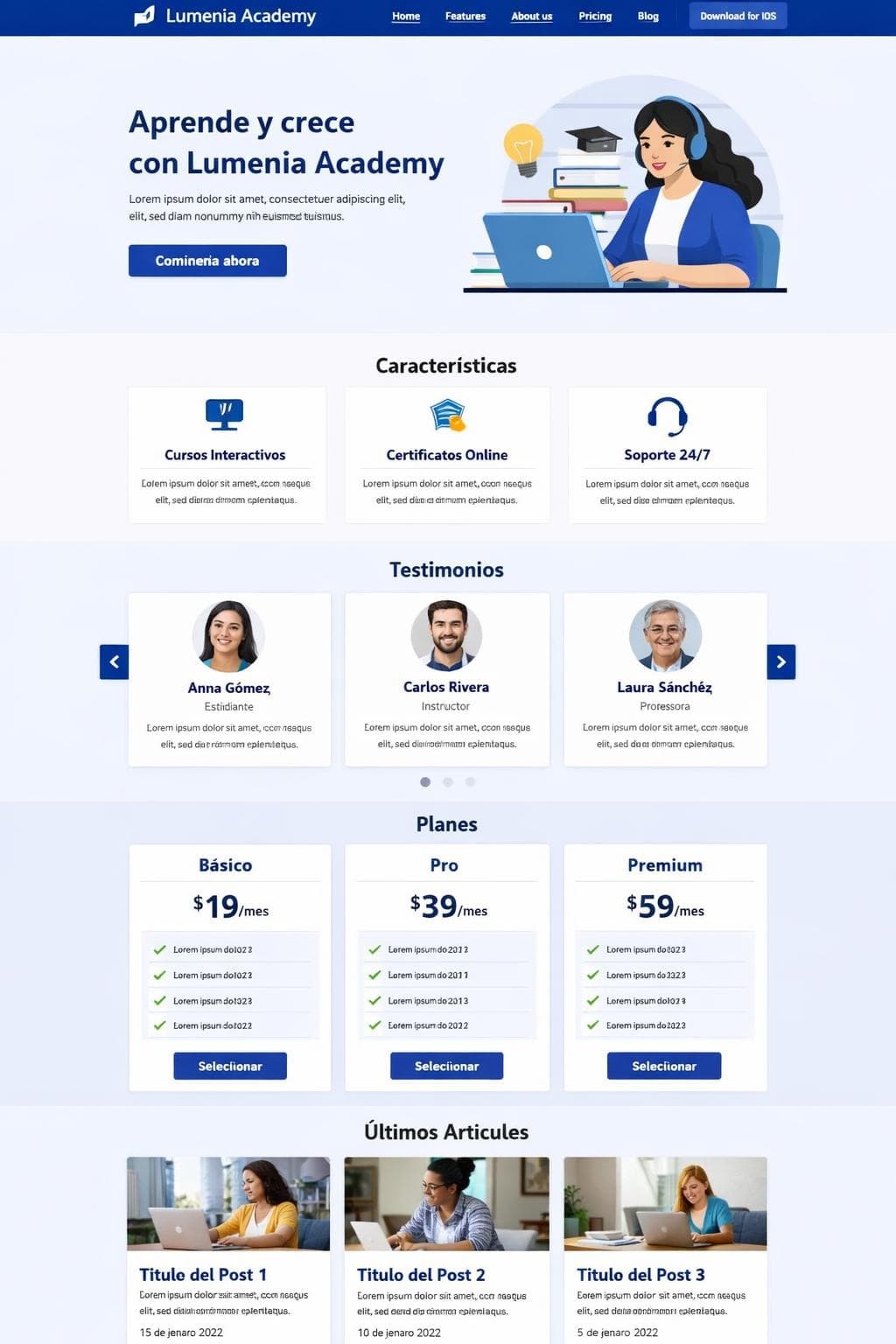 Lumenia Academy — vista previa del theme