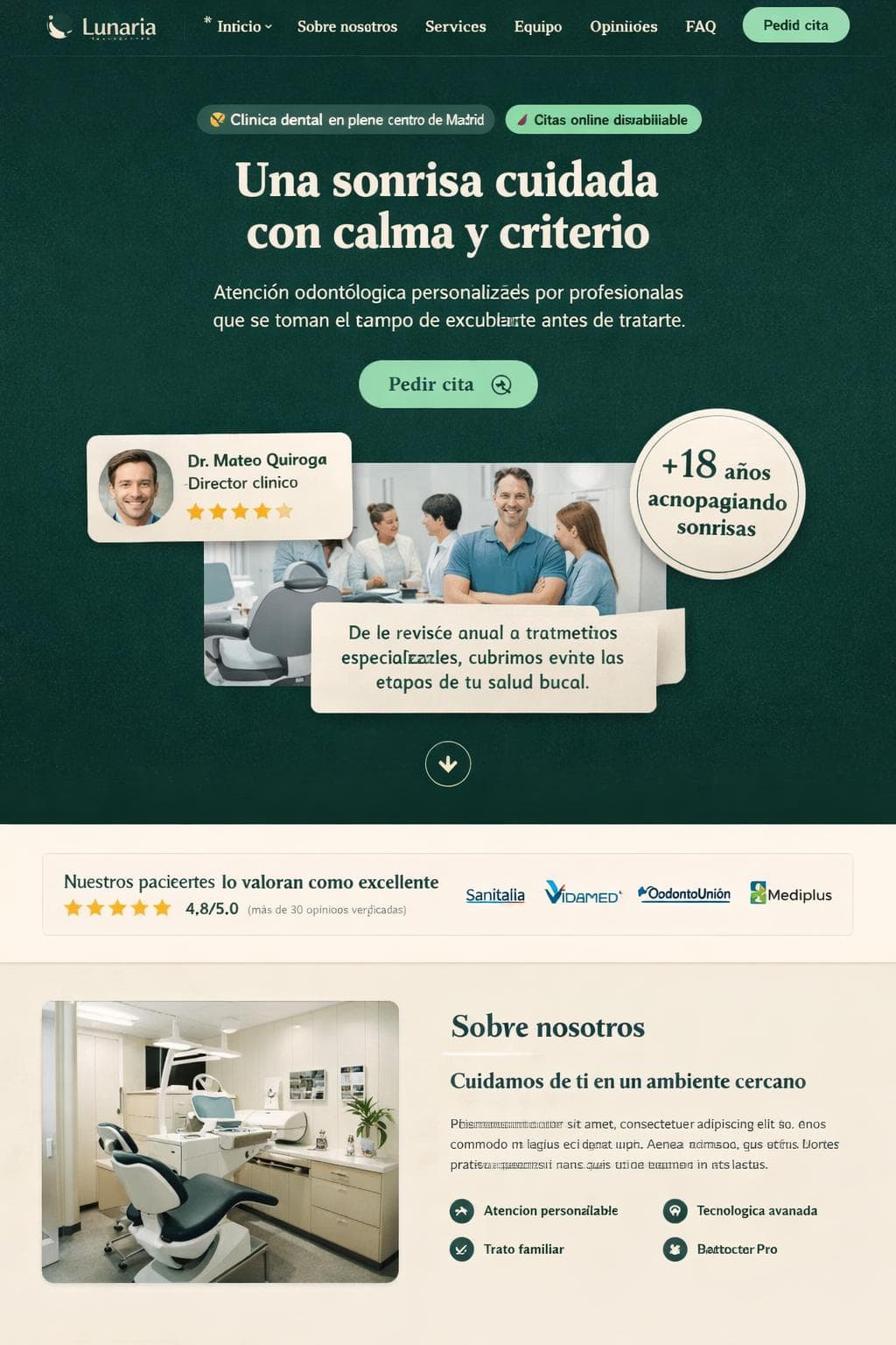 Lunaria Dental — vista previa del theme