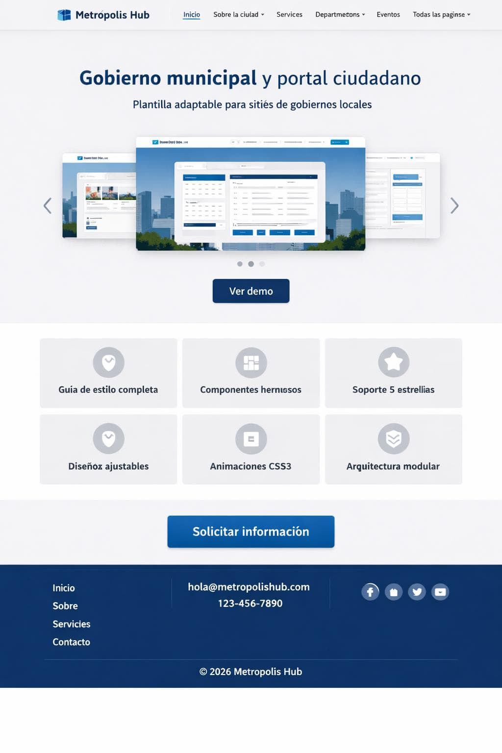 Metrópolis Hub — vista previa del theme