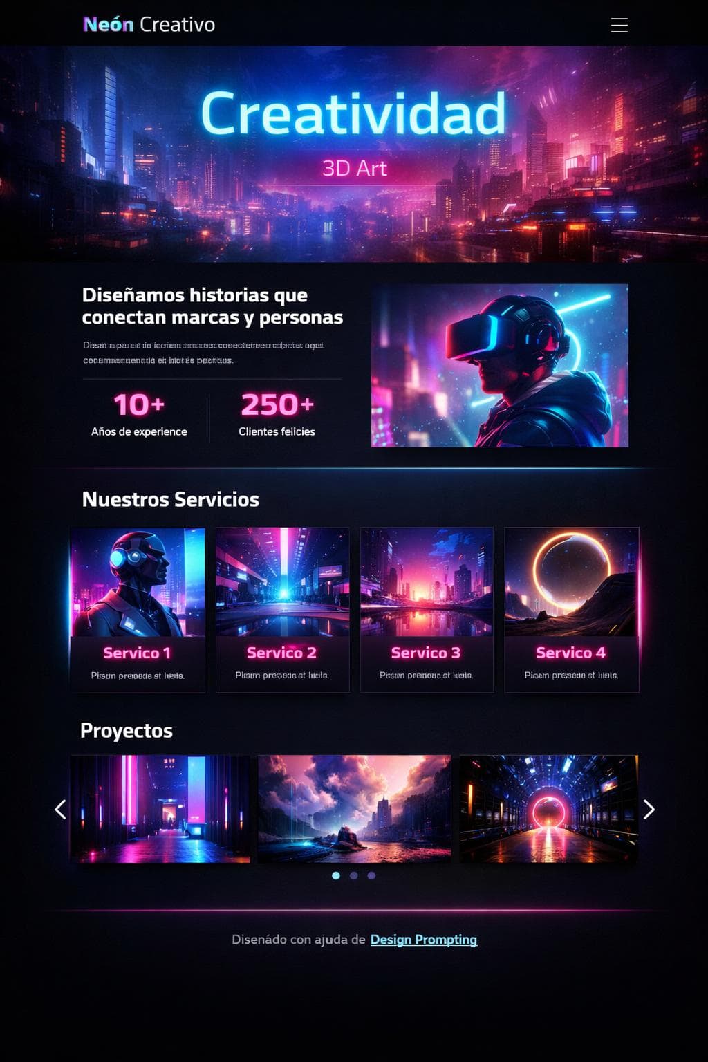 Neón Creativo — vista previa del theme