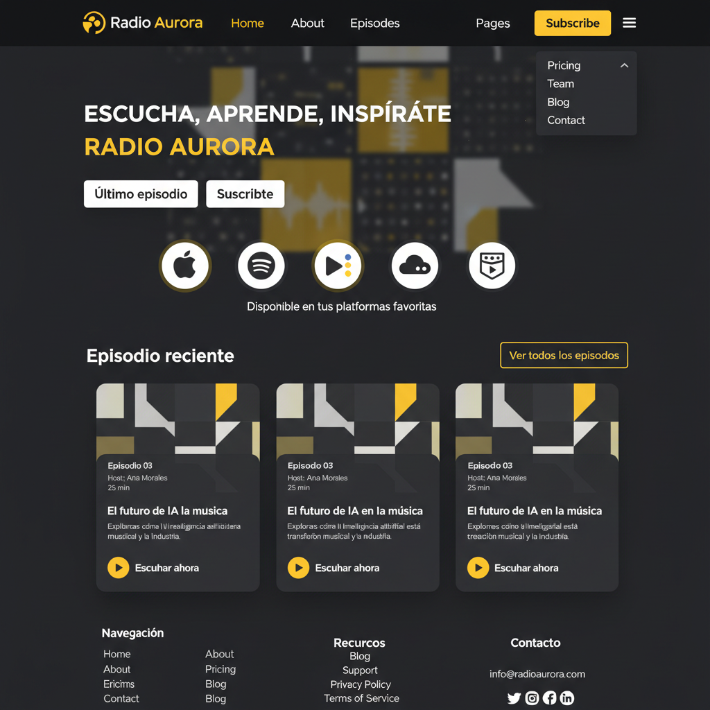Radio Aurora — vista previa del theme