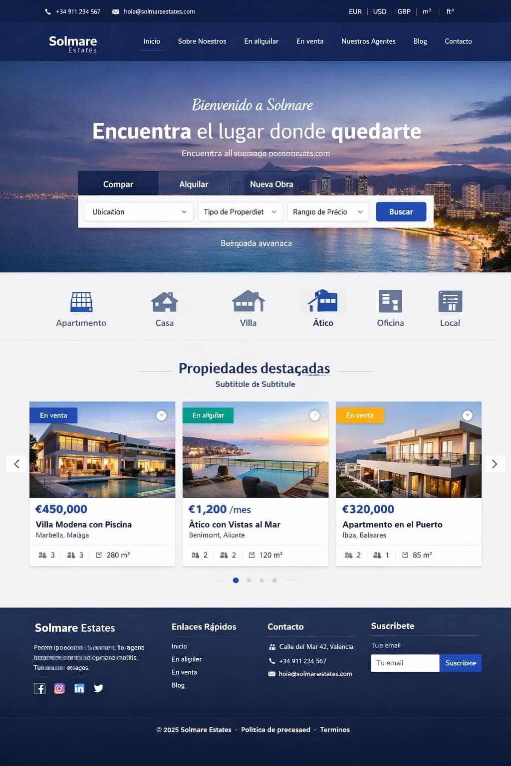 Solmare Estates — vista previa del theme
