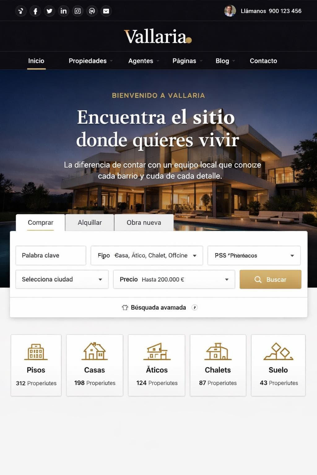 Vallaria Inmuebles — vista previa del theme
