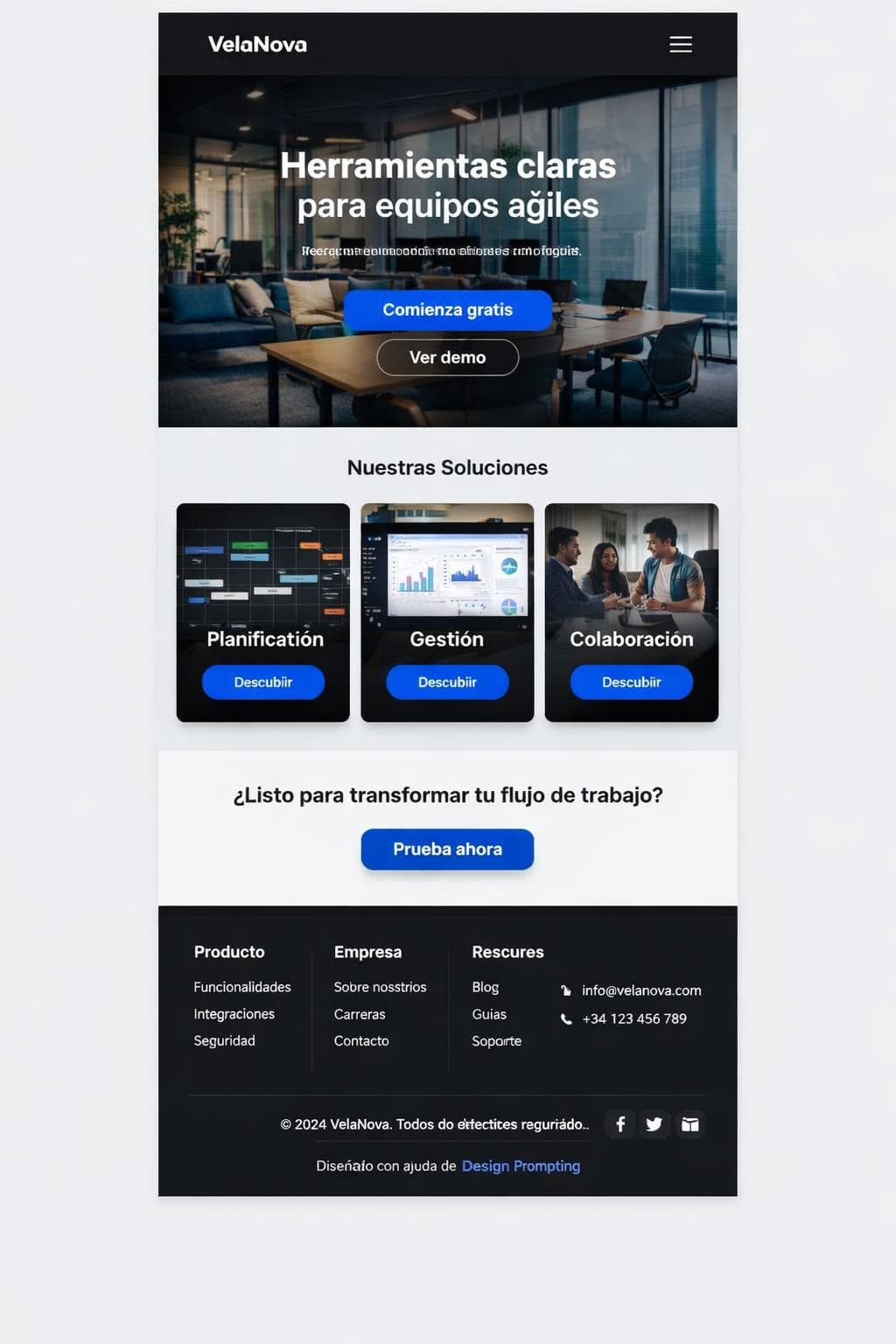 VelaNova — vista previa del theme