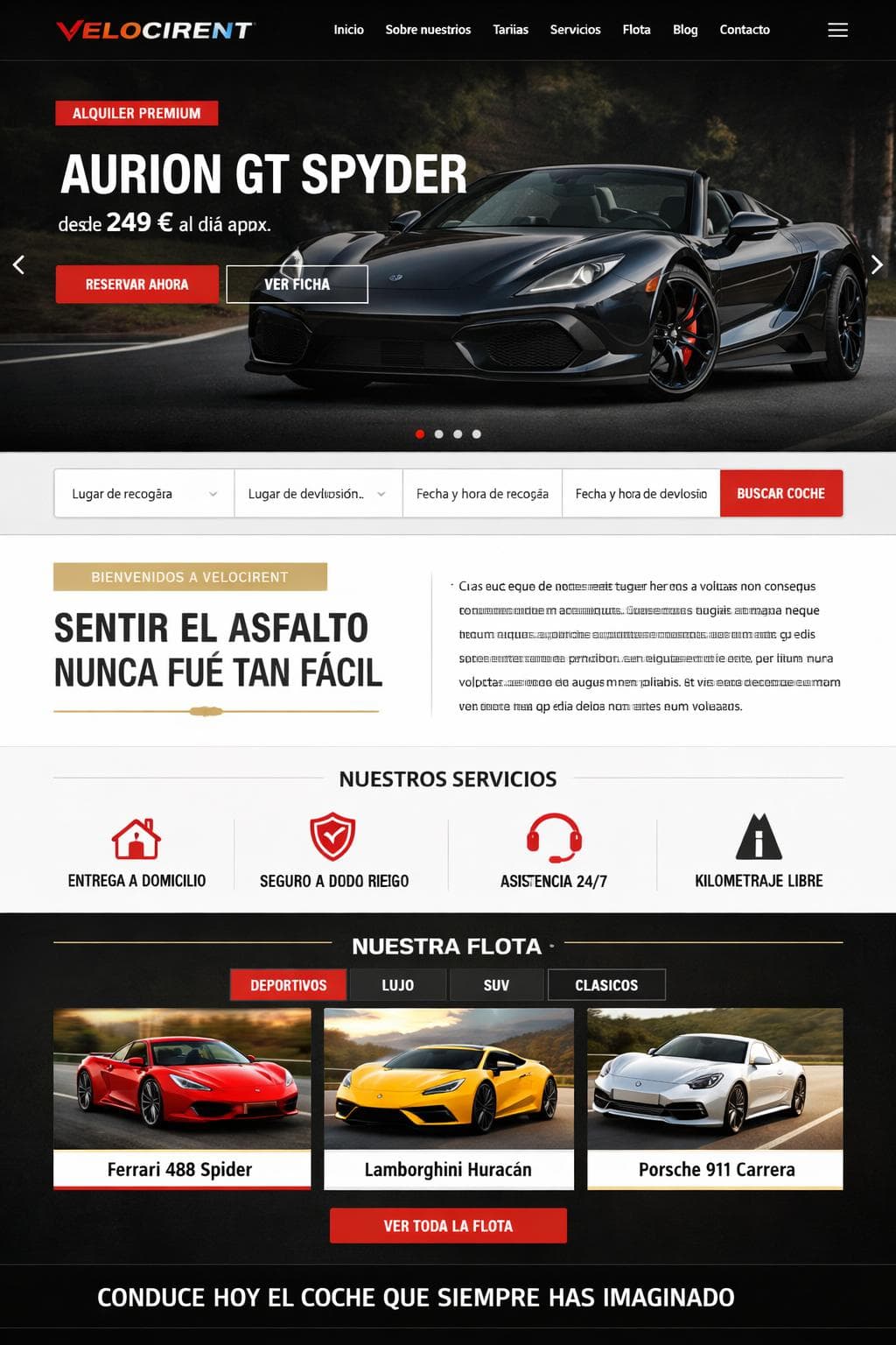 Velocirent — vista previa del theme